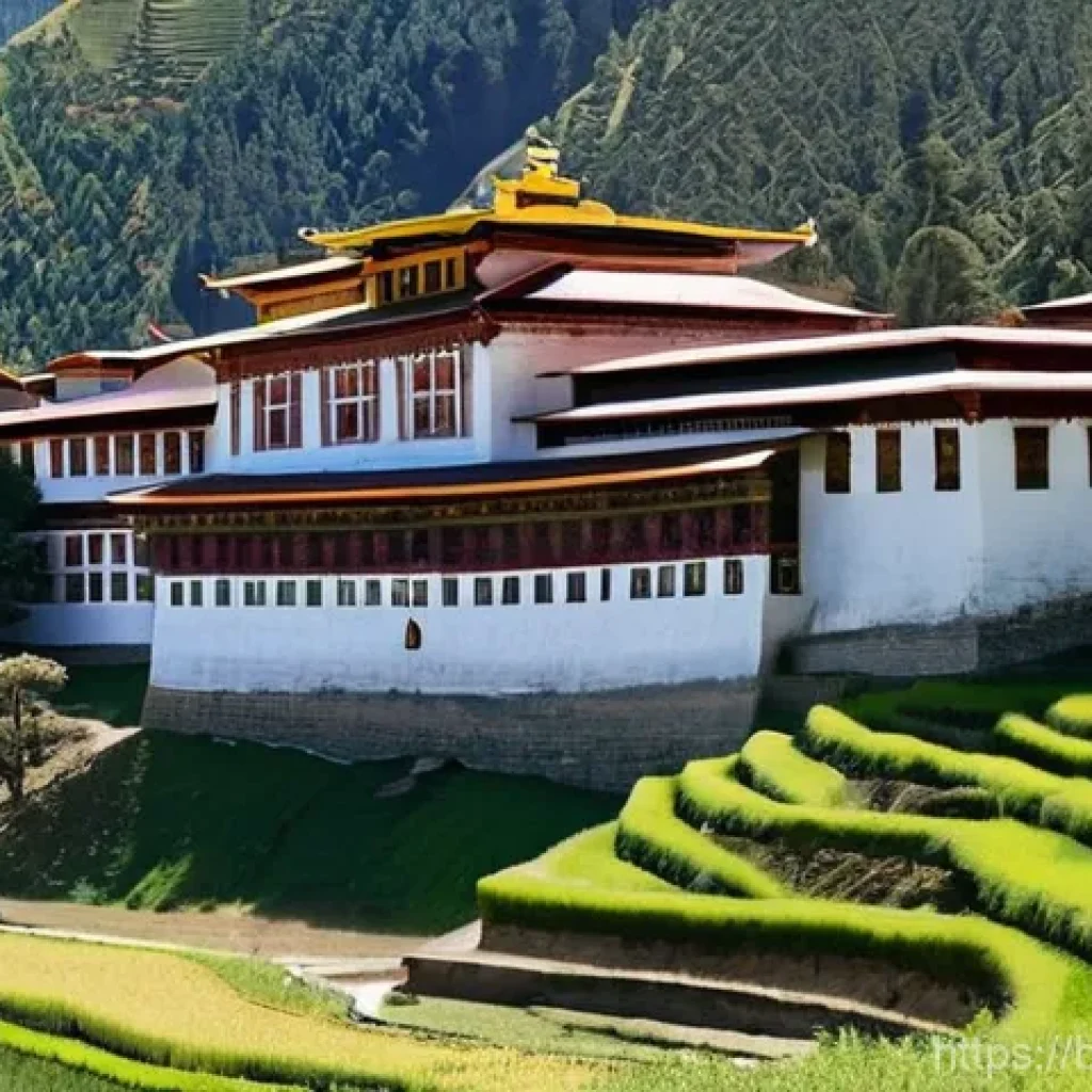 부탄의 사원 건축 양식 비교 - **Prompt 1: Majestic Tashichho Dzong in Thimphu**
    "A majestic, wide-angle shot of Tashichho Dzon...