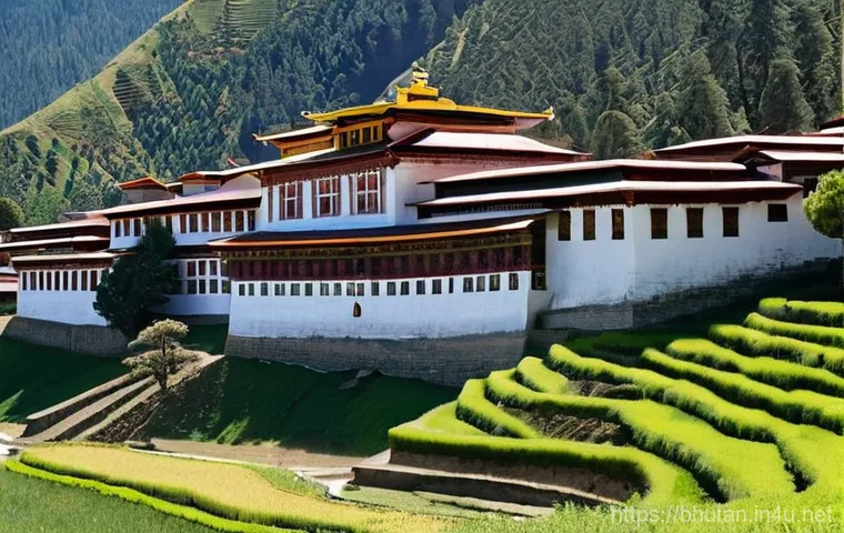 부탄의 사원 건축 양식 비교 - **Prompt 1: Majestic Tashichho Dzong in Thimphu**
    "A majestic, wide-angle shot of Tashichho Dzon...