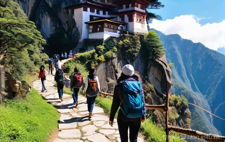 부탄에서 만난 유명 여행 블로거 경험담 - A serene and picturesque landscape of the Paro Valley in Bhutan. Lush green mountains rise majestica...